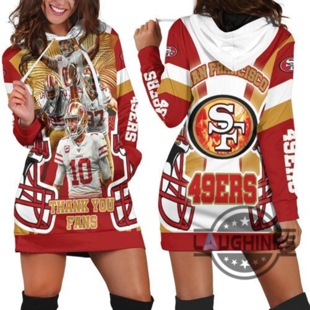 San Francisco 49Ers Thank You Fan Hoodie Dress Sweater Dress Sweatshirt Dress Sf 49Ers Football Hooded Dress Nfl Gift For Fans