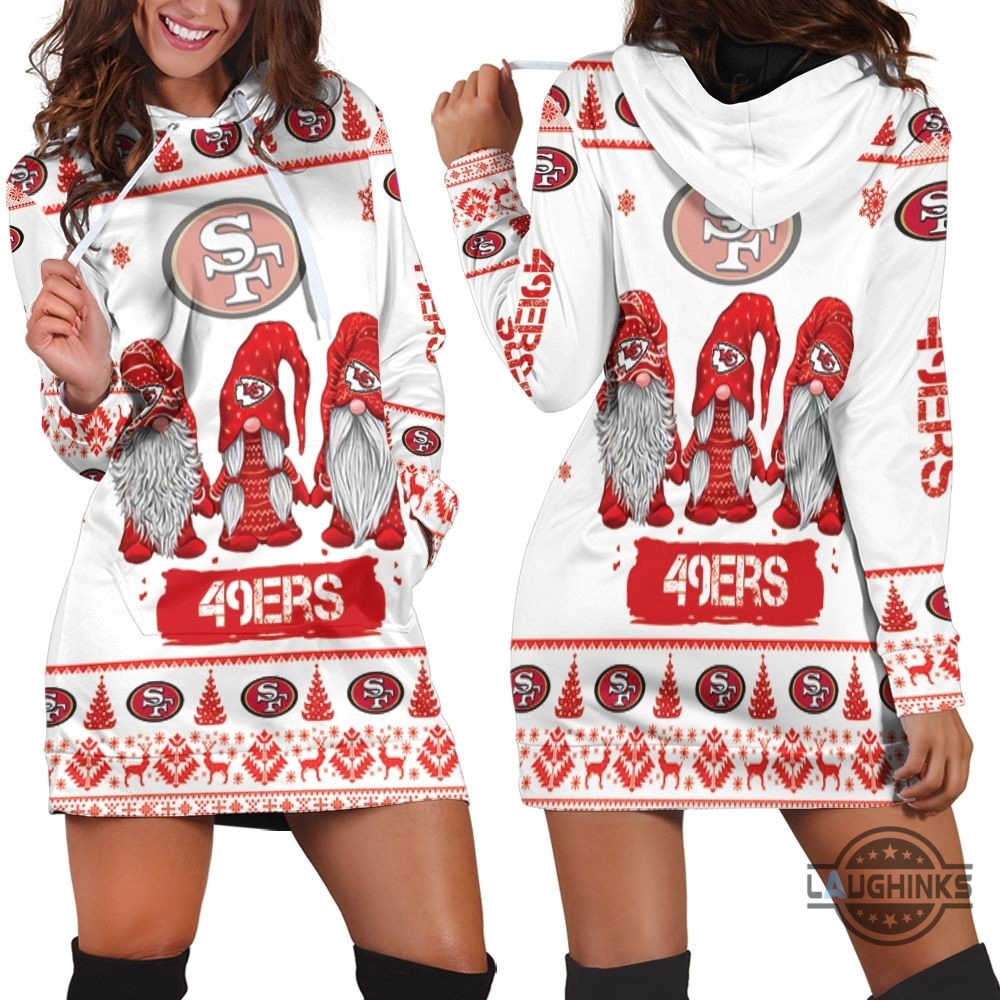 Christmas Gnomes San Francisco 49Ers Ugly Sweatshirt Christmas 3D Hoodie Dress For Women Sf 49Ers Football Hooded Dress Nfl Gift For Fans