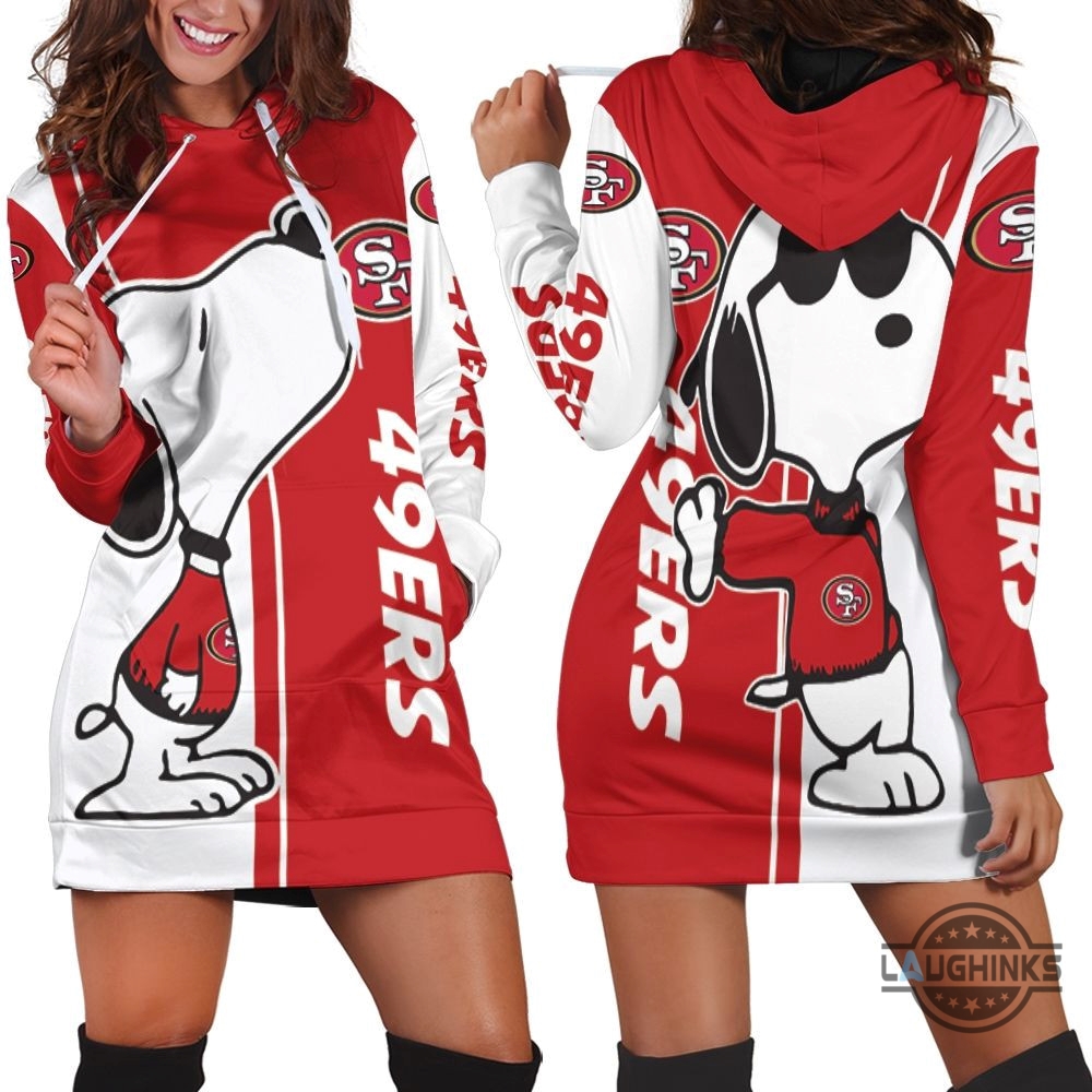 San Francisco 49Ers Snoopy Lover 3D Hoodie Dress Sweater Dress Sweatshirt Dress Sf 49Ers Football Hooded Dress Nfl Gift For Fans
