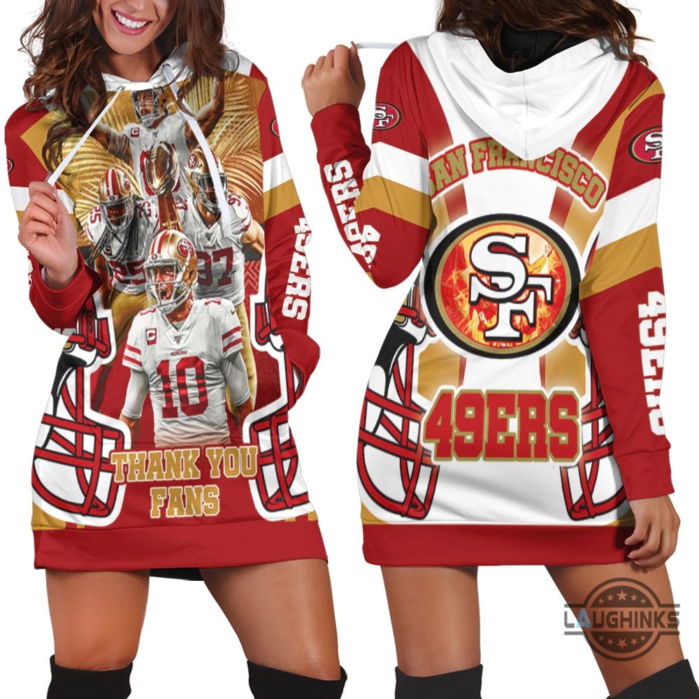 San Francisco 49Ers Thank You Fan Hoodie Dress Sweater Dress Sweatshirt Dress Sf 49Ers Football Hooded Dress Nfl Gift For Fans