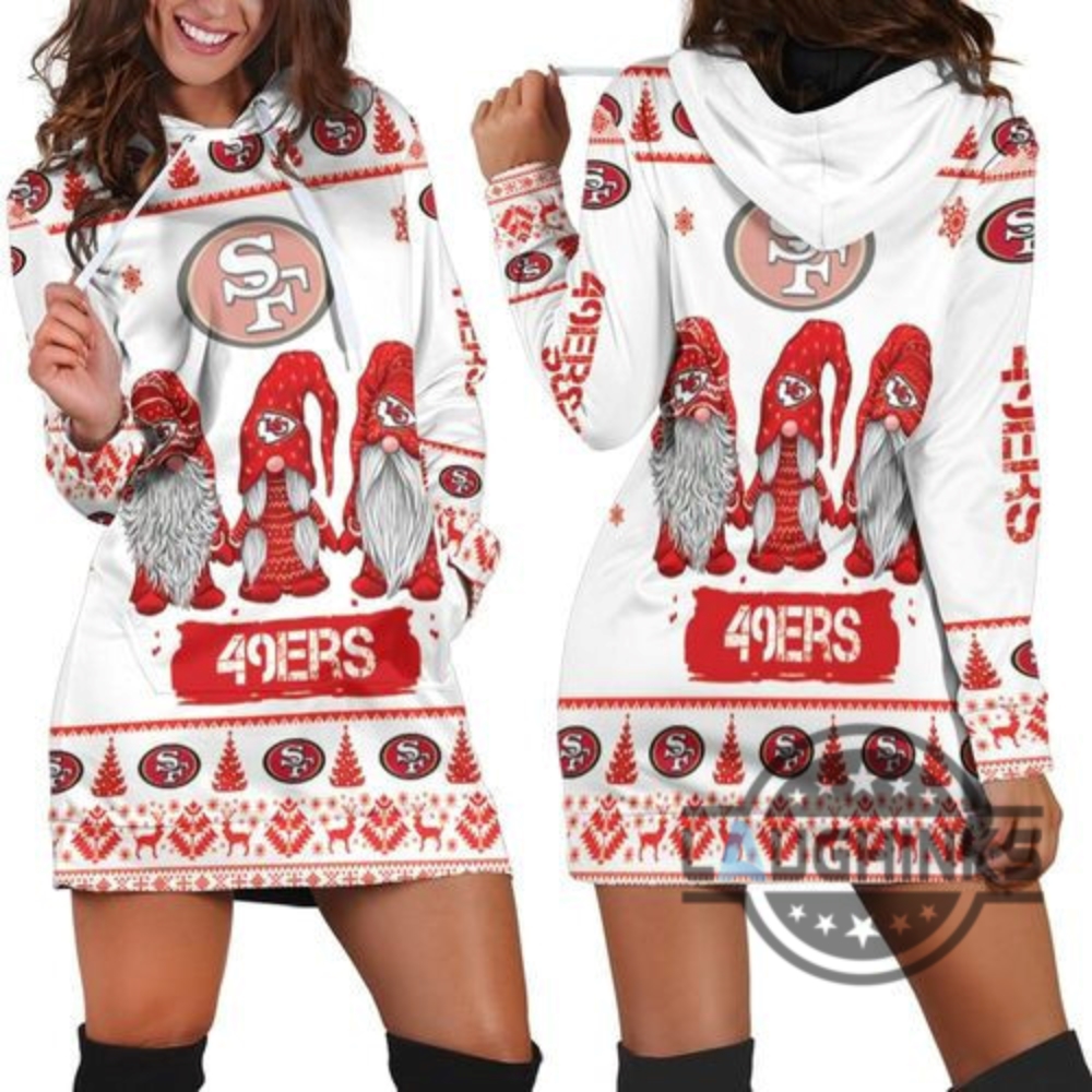 Christmas Gnomes San Francisco 49Ers Ugly Sweatshirt Christmas 3D Hoodie Dress Sweater Dress Sweatshirt Dress Sf 49Ers Football Hooded Dress Nfl Gift For Fans