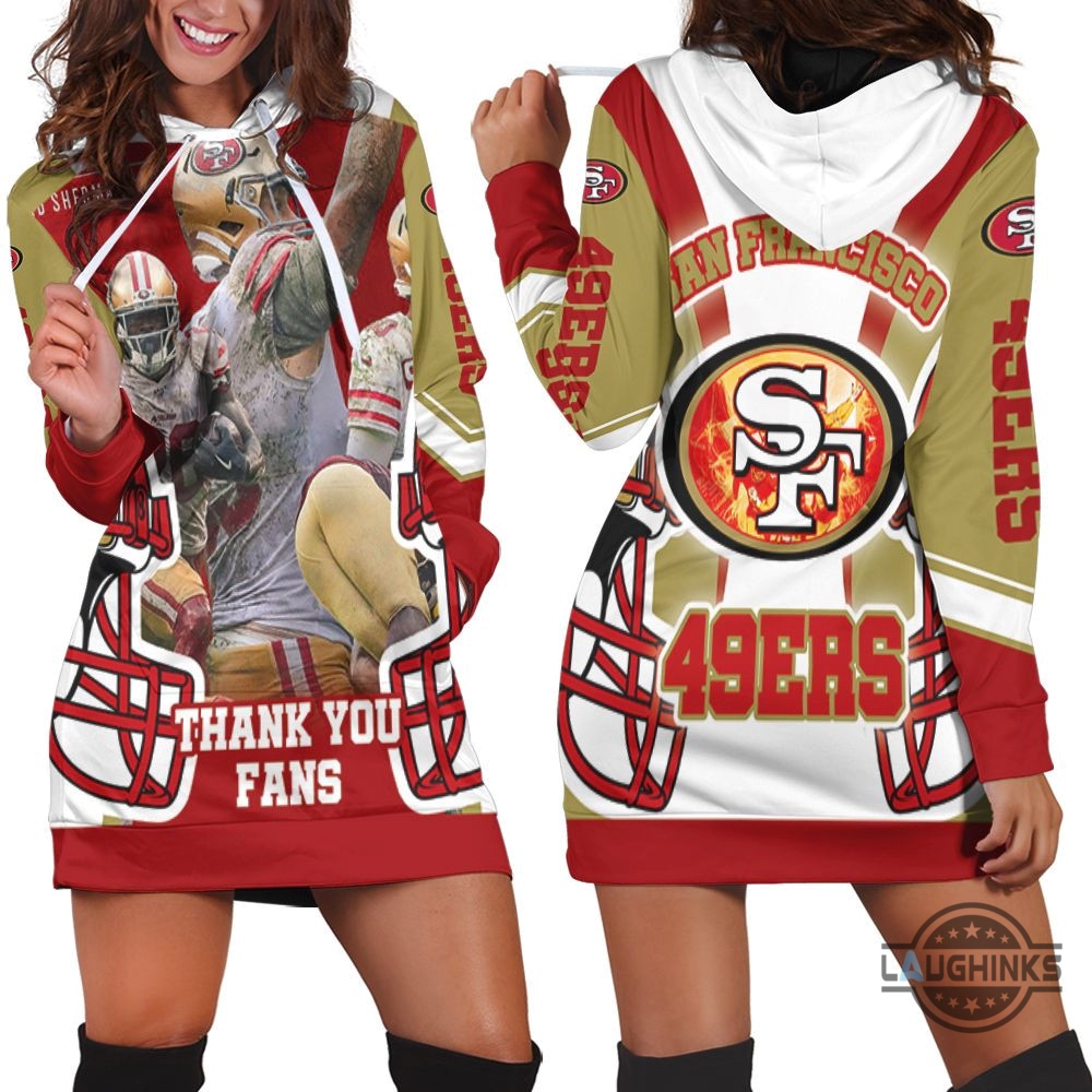 San Francisco 49Ers Thank You Fans Hoodie Dress Sweater Dress Sweatshirt Dress Sf 49Ers Football Hooded Dress Nfl Gift For Fans