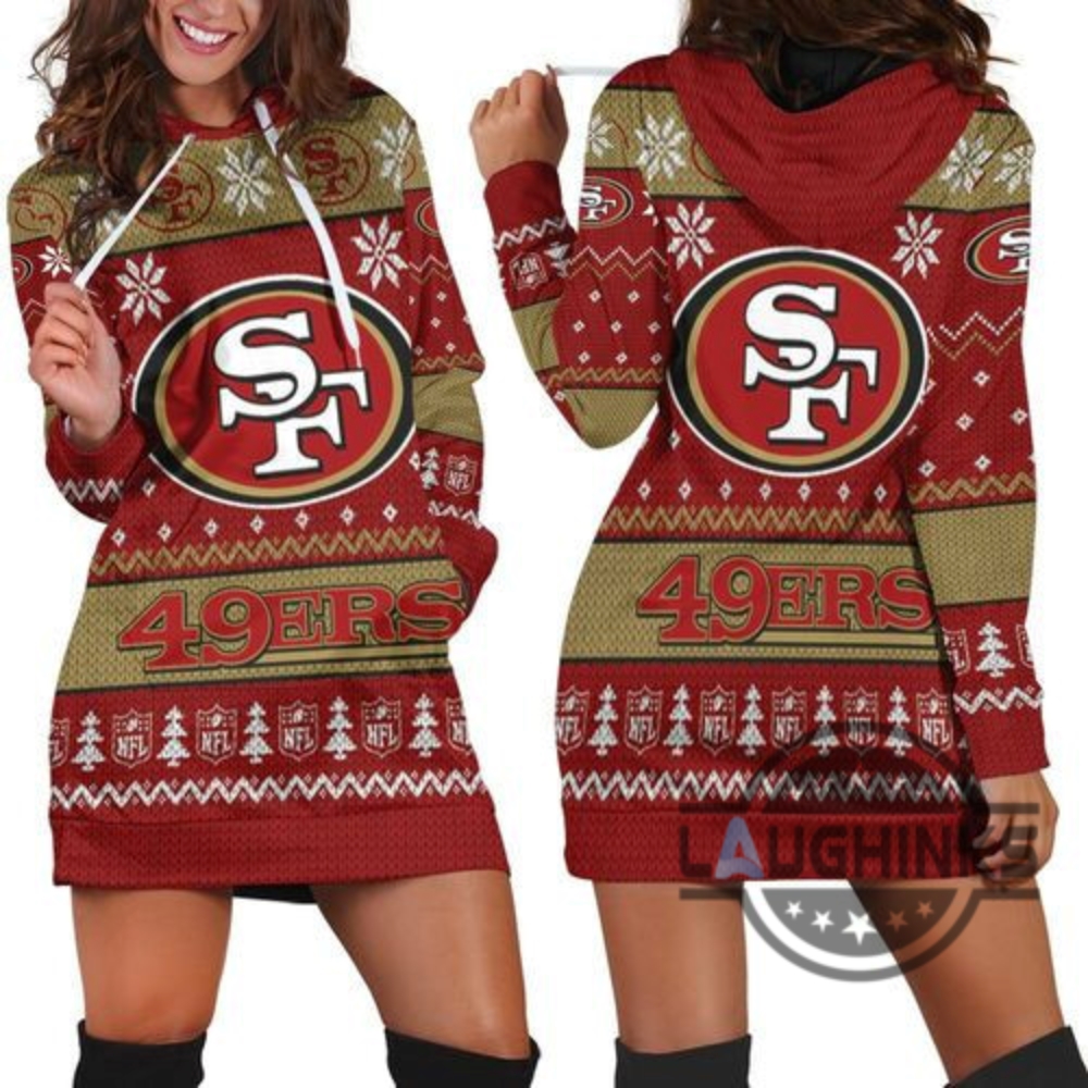 San Francisco 49Ers Nfl Ugly Christmas 3D Hoodie Dress Sweater Dress Sweatshirt Dress Sf 49Ers Football Hooded Dress Nfl Gift For Fans