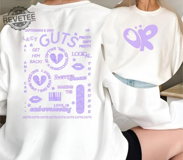 Olivia Guts Tour Track List Aesthetic Sweatshirt Olivia Rodrigo Guts Shirt Album Tracklist Tee Olivia Rodrigo Merch Teenager Girl Gifts Unique revetee 3