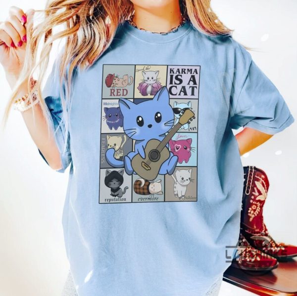 karma is cat shirt the eras tour shirt cats teal karma cat shirt swiftie eras tour eras tour 2023 midnights taylor tee tshirt sweatshirt hoodie laughinks 1 2