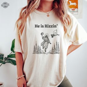 He Is Risen Funny Easter Shirt Of Jesus Playing Basketball Retro Y2k Christian Faith Religious Graphic Tee Weirdcore Clothing That Go Hard Unique revetee 3