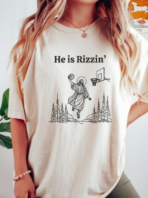 He Is Risen Funny Easter Shirt Of Jesus Playing Basketball Retro Y2k Christian Faith Religious Graphic Tee Weirdcore Clothing That Go Hard Unique revetee 3