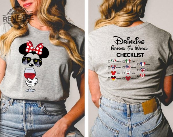 Mickey Beer Minnie Wine Front And Back Epcot Drinking Around The World Shirt Drinking Around The World Checklist Disney Couple Shirts Unique revetee 1