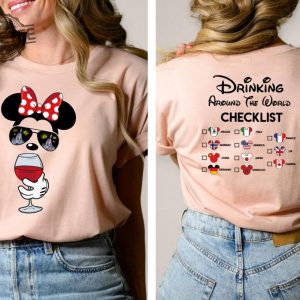 Mickey Beer Minnie Wine Front And Back Epcot Drinking Around The World Shirt Drinking Around The World Checklist Disney Couple Shirts Unique revetee 2