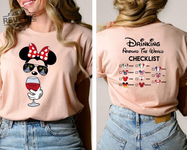 Mickey Beer Minnie Wine Front And Back Epcot Drinking Around The World Shirt Drinking Around The World Checklist Disney Couple Shirts Unique revetee 2