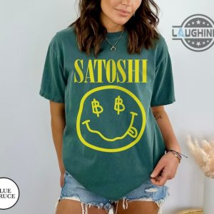 satoshi shirt sweatshirt hoodie jack dorsey super bowl satoshi nirvana smiley face tshirt satoshi nakamoto kurt cobain bitcoin tribute cryptocurrency tee laughinks 1