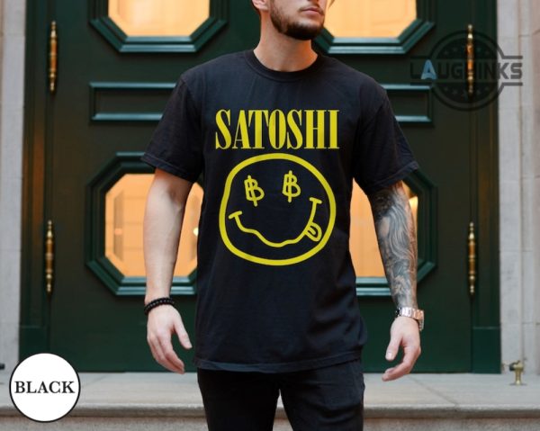 satoshi shirt sweatshirt hoodie jack dorsey super bowl satoshi nirvana smiley face tshirt satoshi nakamoto kurt cobain bitcoin tribute cryptocurrency tee laughinks 3