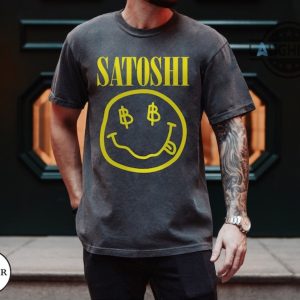 satoshi shirt sweatshirt hoodie jack dorsey super bowl satoshi nirvana smiley face tshirt satoshi nakamoto kurt cobain bitcoin tribute cryptocurrency tee laughinks 4