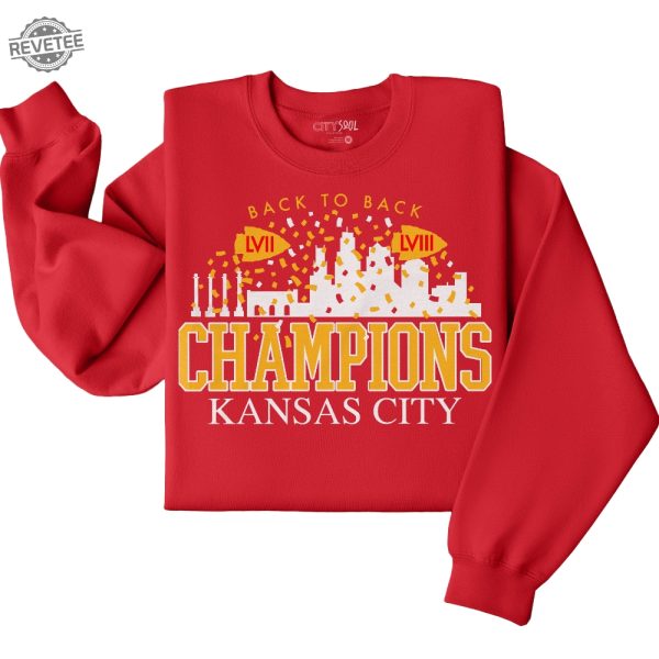 Kansas City Football Champions Back To Back 2023 2024 Kc Football Lviii Champions Sweatshirt Shirt Memorabilia Kansas City Unique revetee 1