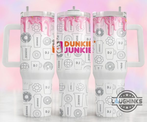 dunkin donuts tumbler 40 oz dunkie junkie donut and coffee strawberry drip quencher stanley tumbler cup dupe 40oz pink dj gift for fast food lovers laughinks 2