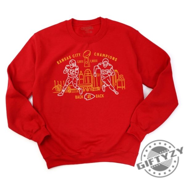 Super Bowl Lviii Champs Kc Football Shirt Mahomes Kelce Hoodie Back To Back Tshirt Kansas City Football Sweatshirt Football In Kansas City 2024 Champions Shirt giftyzy 1