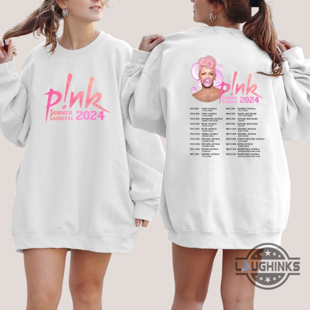 Pink Tour T Shirt 2024 Australia Us Uk Pnk Summer Carnival Trustfall Album Tee Shirt Sweatshirt Hoodie Mens Womens Pink Singer Music Festival Concert Tshirt