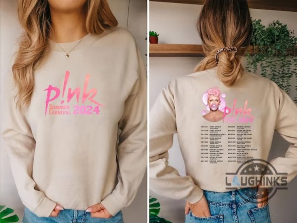 pink tour t shirt 2024 australia us uk pnk summer carnival trustfall album tee shirt sweatshirt hoodie mens womens pink singer music festival concert tshirt laughinks 2