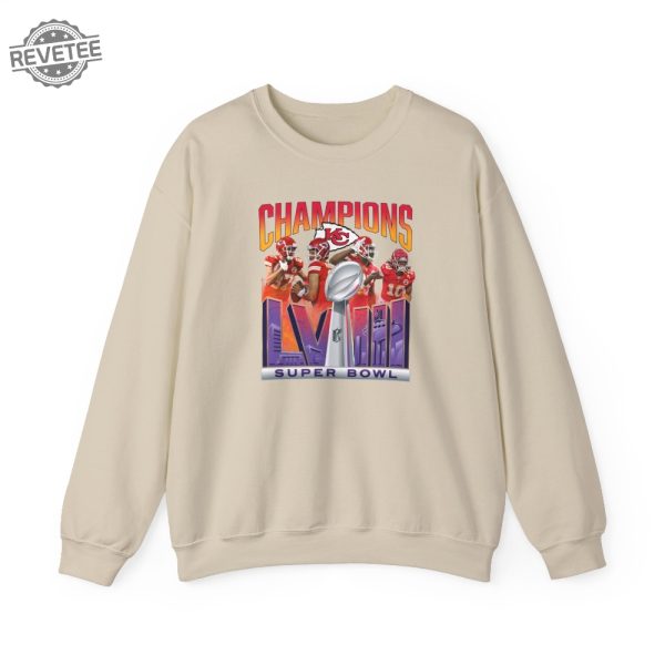 Womens Chiefs Super Bowl Champions Crewneck Sweatshirt Tan Super Bowl Sweatshirt Kansas City Chiefs Lviii Champs Chiefs Fan Gift Unique revetee 1