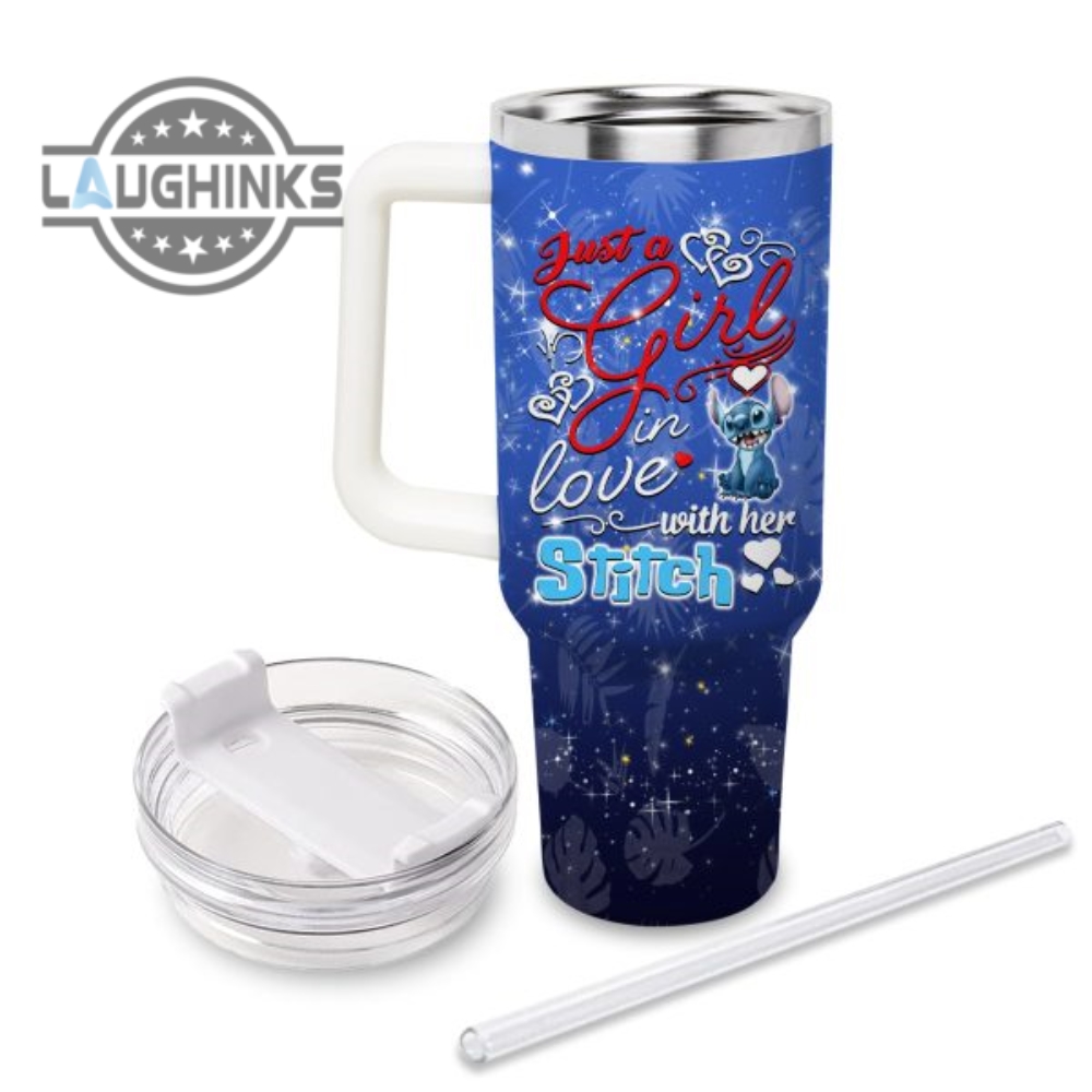 Just A Girl Loves Stitch 40Oz Tumbler With Handle And Straw Lid Personalized 40 Oz Travel Stanley Cup Dupe