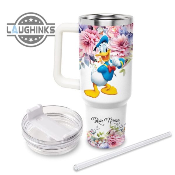 custom name donald duck im still gonna shine flower pattern 40oz stainless steel tumbler with handle and straw lid personalized 40 oz travel stanley cup dupe laughinks 1 1