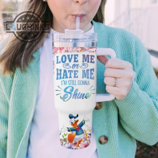 custom name donald duck im still gonna shine flower pattern 40oz stainless steel tumbler with handle and straw lid personalized 40 oz travel stanley cup dupe laughinks 1 4