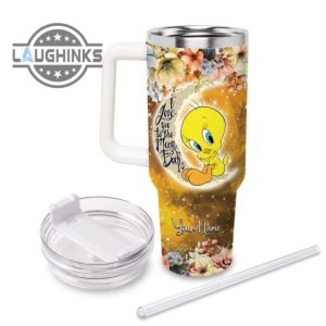 custom name tweety i love you to the moon back 40oz stainless steel tumbler with handle and straw lid personalized 40 oz travel stanley cup dupe laughinks 1 1