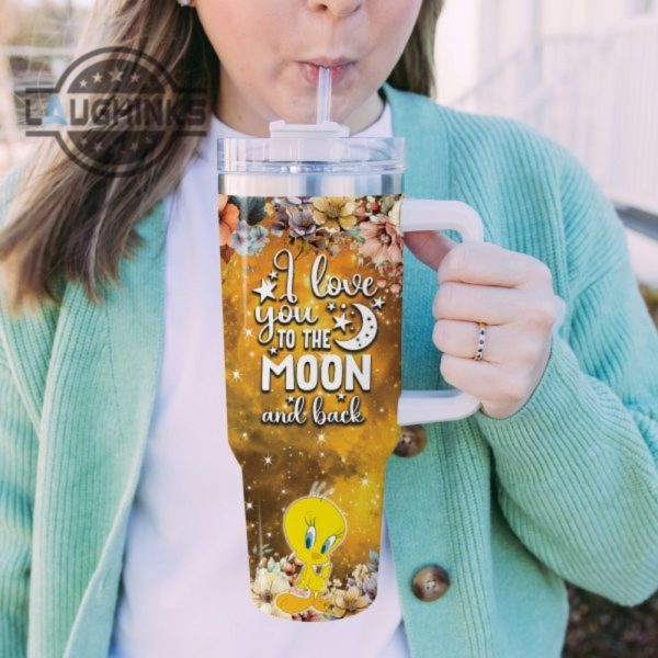 custom name tweety i love you to the moon back 40oz stainless steel tumbler with handle and straw lid personalized 40 oz travel stanley cup dupe laughinks 1 4