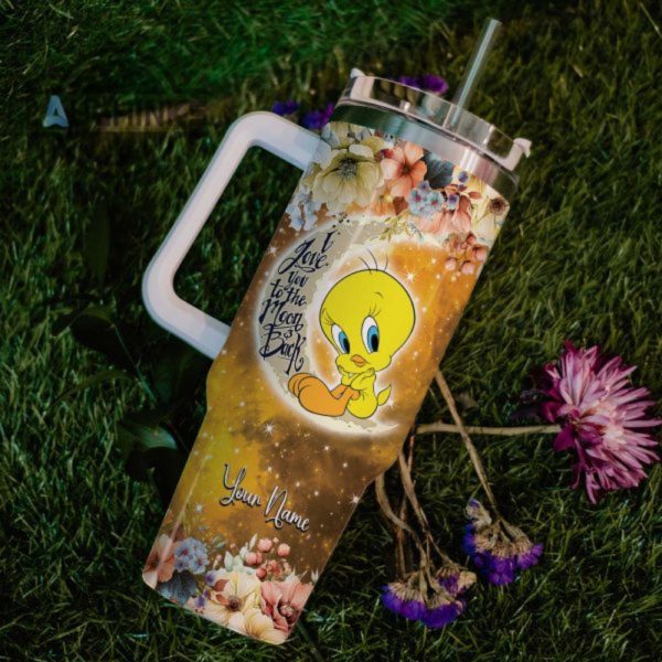 custom name tweety i love you to the moon back 40oz stainless steel tumbler with handle and straw lid personalized 40 oz travel stanley cup dupe laughinks 1 5