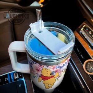 custom name winnie the pooh tada 40oz stainless steel tumbler with handle and straw lid personalized 40 oz travel stanley cup dupe laughinks 1 3