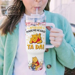 custom name winnie the pooh tada 40oz stainless steel tumbler with handle and straw lid personalized 40 oz travel stanley cup dupe laughinks 1 4