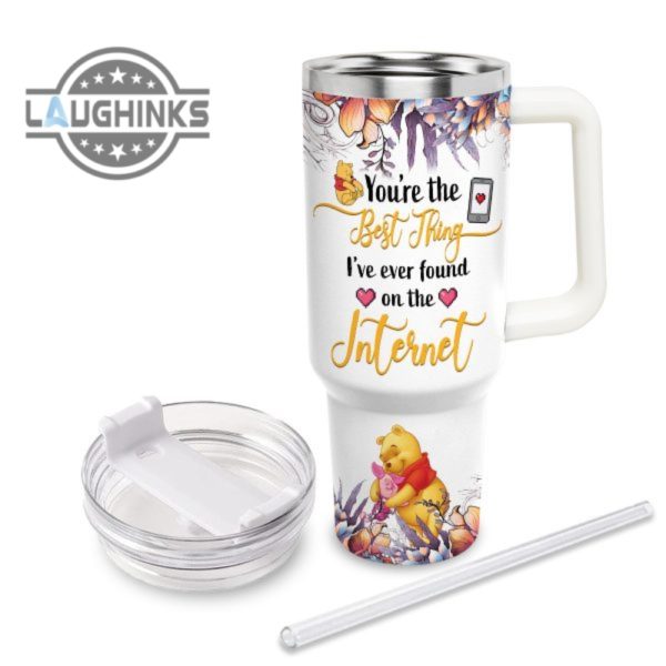 custom name winnie the pooh youre the best thing 40oz stainless steel tumbler with handle and straw lid personalized 40 oz travel stanley cup dupe laughinks 1 2