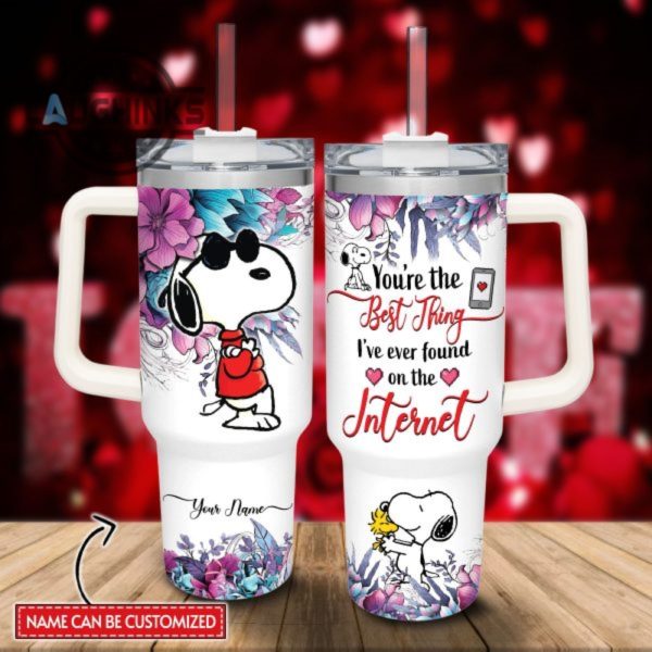custom name snoopy youre the best thing 40oz stainless steel tumbler with handle and straw lid personalized 40 oz travel stanley cup dupe laughinks 1