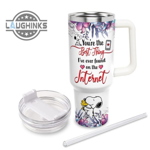 custom name snoopy youre the best thing 40oz stainless steel tumbler with handle and straw lid personalized 40 oz travel stanley cup dupe laughinks 1 2