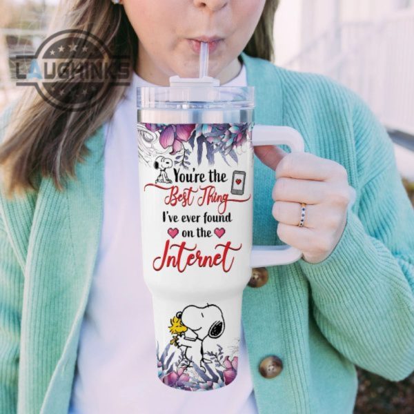 custom name snoopy youre the best thing 40oz stainless steel tumbler with handle and straw lid personalized 40 oz travel stanley cup dupe laughinks 1 4