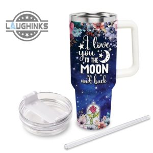 custom name beauty and the beast i love you to the moon back 40oz stainless steel tumbler with handle and straw lid personalized 40 oz travel stanley cup dupe laughinks 1 2