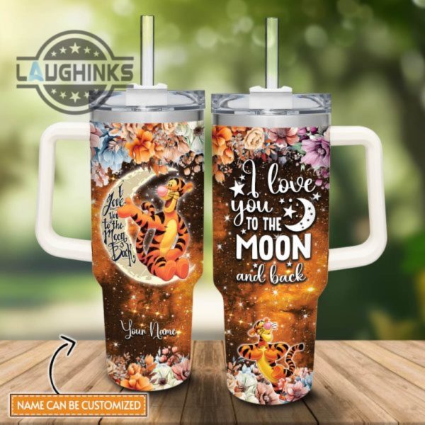 custom name tigger i love you to the moon back 40oz stainless steel tumbler with handle and straw lid personalized 40 oz travel stanley cup dupe laughinks 1