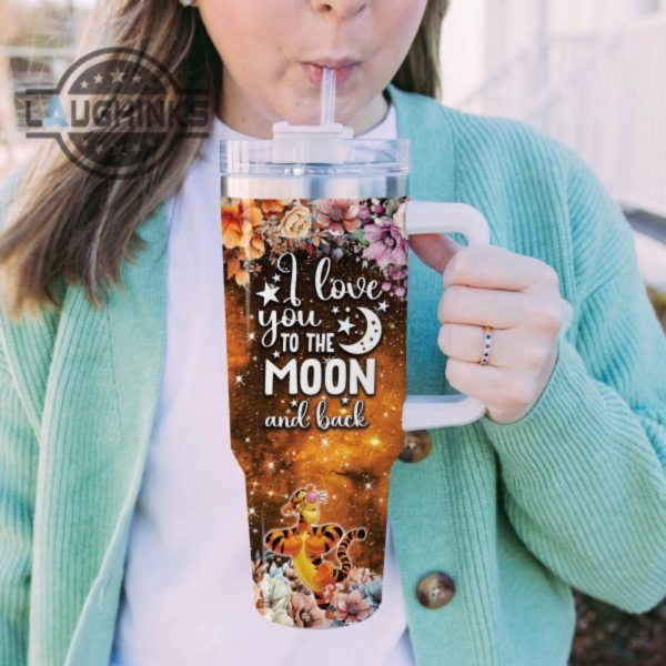 custom name tigger i love you to the moon back 40oz stainless steel tumbler with handle and straw lid personalized 40 oz travel stanley cup dupe laughinks 1 4