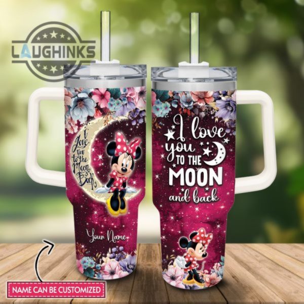 custom name minnie mouse i love you to the moon back 40oz stainless steel tumbler with handle and straw lid personalized 40 oz travel stanley cup dupe laughinks 1