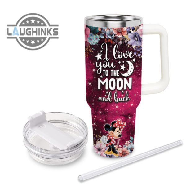 custom name minnie mouse i love you to the moon back 40oz stainless steel tumbler with handle and straw lid personalized 40 oz travel stanley cup dupe laughinks 1 2