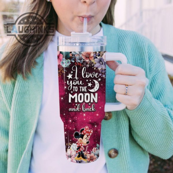 custom name minnie mouse i love you to the moon back 40oz stainless steel tumbler with handle and straw lid personalized 40 oz travel stanley cup dupe laughinks 1 4