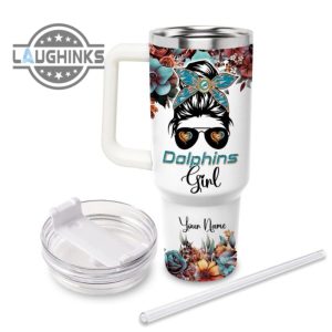 custom name im the psychotic dolphins girl flower pattern 40oz stainless steel tumbler with handle and straw lid personalized 40 oz travel stanley cup dupe laughinks 1 1