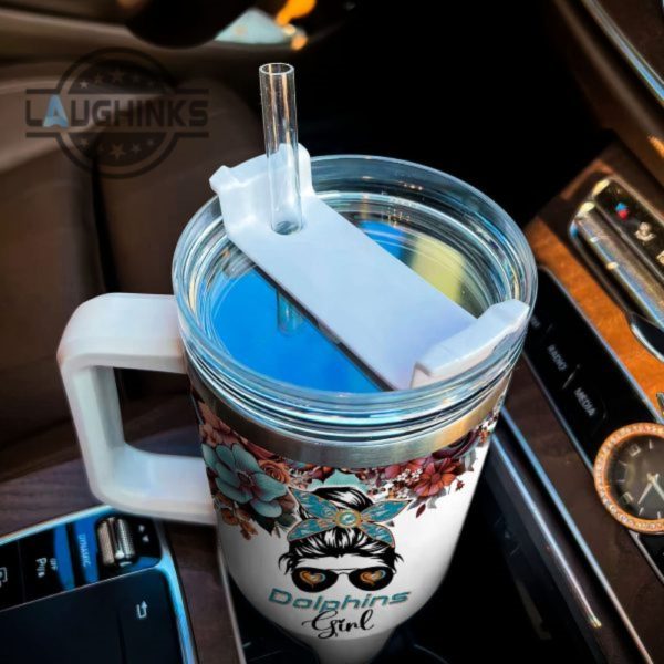 custom name im the psychotic dolphins girl flower pattern 40oz stainless steel tumbler with handle and straw lid personalized 40 oz travel stanley cup dupe laughinks 1 3
