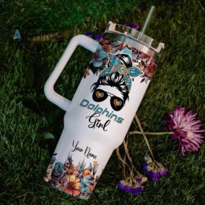 custom name im the psychotic dolphins girl flower pattern 40oz stainless steel tumbler with handle and straw lid personalized 40 oz travel stanley cup dupe laughinks 1 5