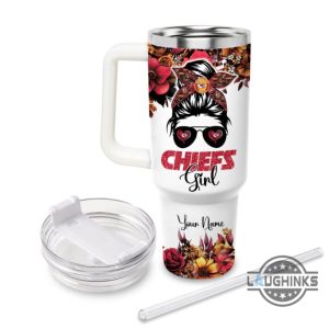 custom name im the psychotic chiefs girl flower pattern 40oz stainless steel tumbler with handle and straw lid personalized 40 oz travel stanley cup dupe laughinks 1 1