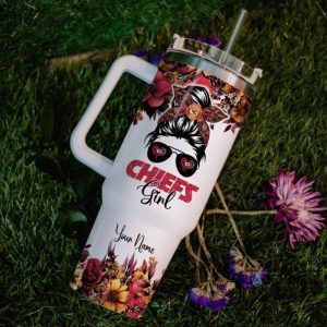 custom name im the psychotic chiefs girl flower pattern 40oz stainless steel tumbler with handle and straw lid personalized 40 oz travel stanley cup dupe laughinks 1 5