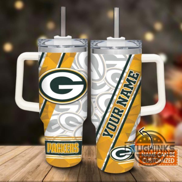 custom name packers pattern 40oz stainless steel tumbler with handle and straw lid personalized 40 oz travel stanley cup dupe laughinks 1