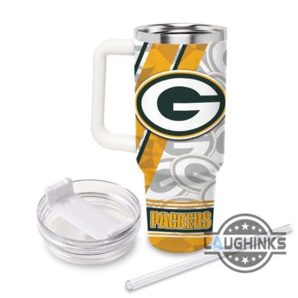 custom name packers pattern 40oz stainless steel tumbler with handle and straw lid personalized 40 oz travel stanley cup dupe laughinks 1 1