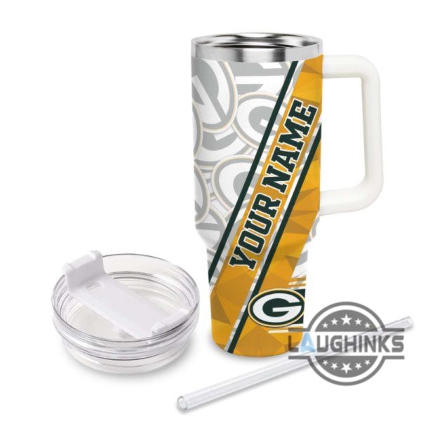 custom name packers pattern 40oz stainless steel tumbler with handle and straw lid personalized 40 oz travel stanley cup dupe laughinks 1 2