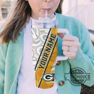 custom name packers pattern 40oz stainless steel tumbler with handle and straw lid personalized 40 oz travel stanley cup dupe laughinks 1 4